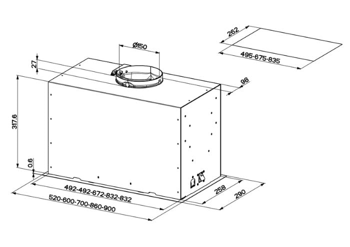 Bertazzoni Modern 52 cm built-in hood, 1 motor