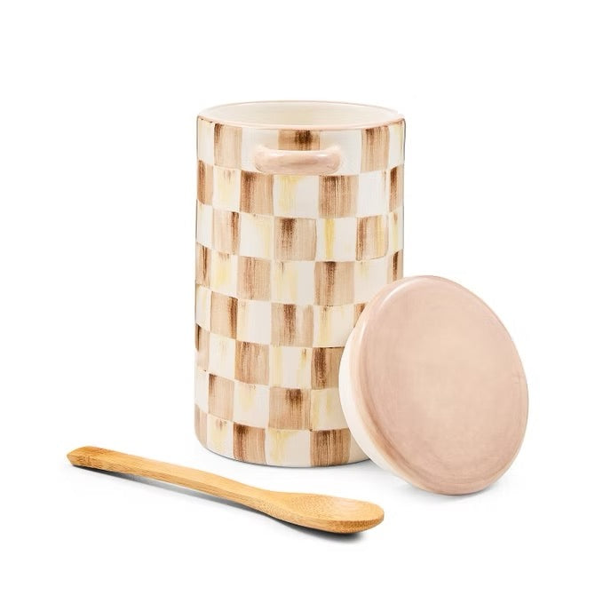 Mackenzie-Childs Mocha Check Farmhouse Canister