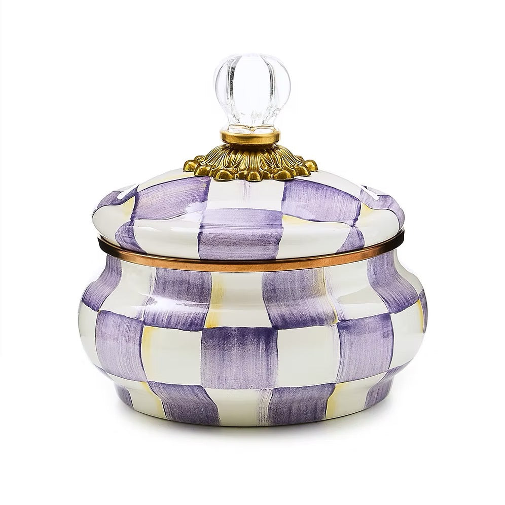Mackenzie-Childs Violet Check Squashed Pot
