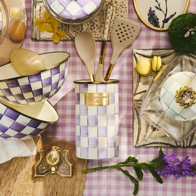 Mackenzie-Childs Violet Check Utensil Holder