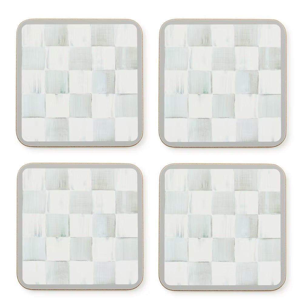 Mackenzie-Childs Sterling Check Cork Back Coasters, Set Of 4