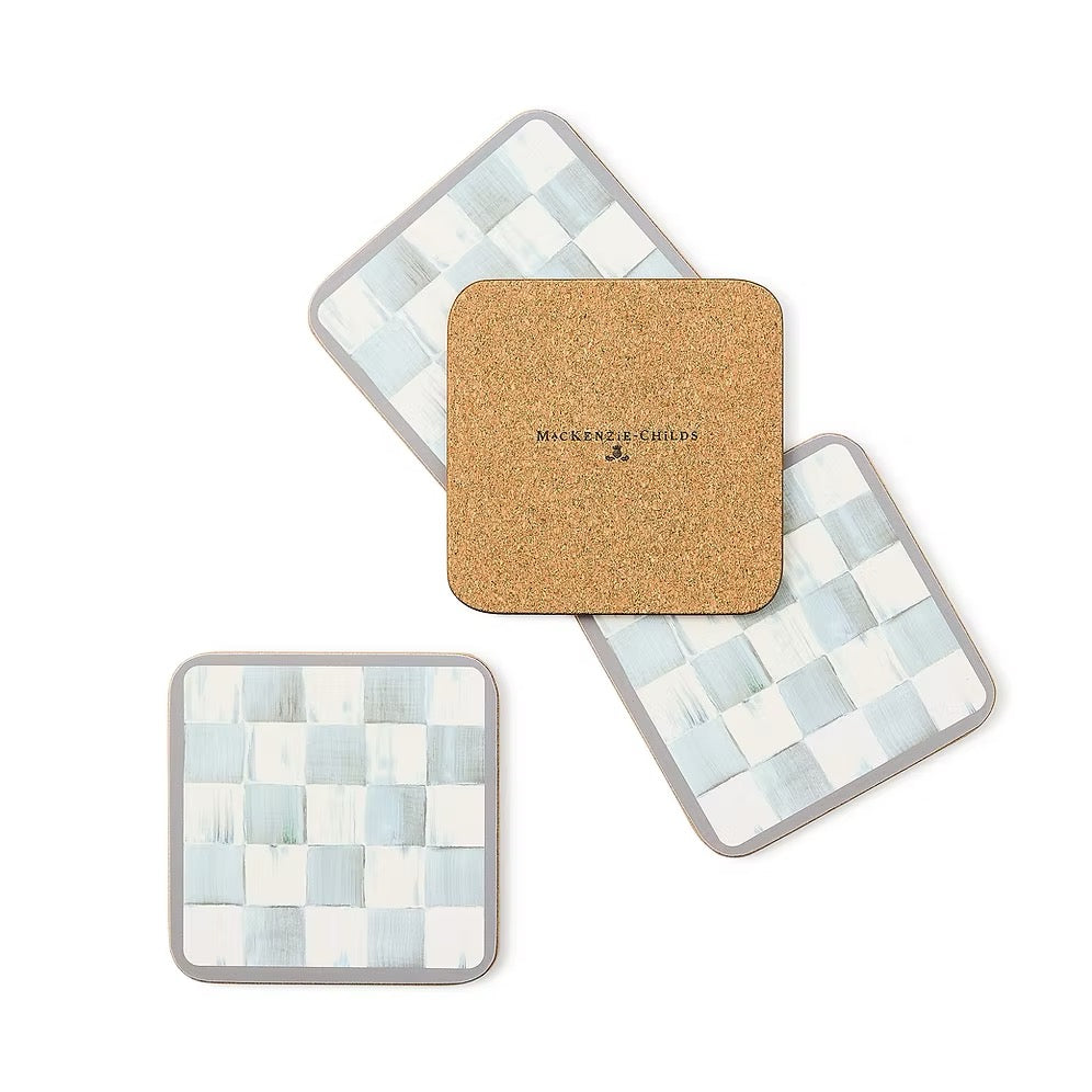 Mackenzie-Childs Sterling Check Cork Back Coasters, Set Of 4