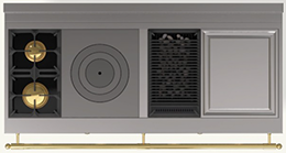  (KH) 2 Gas Burners (small burner at the back), 1 Gas French Top, 1 Gas Lava-Rock Grill, 1 Large Electric Teppanyaki