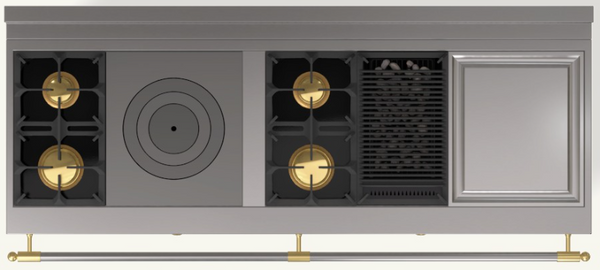 (N5) 2 Gas Burners (small at the back), 1 Gas French Top, 2 Gas Burners (small at the back), 1 Gas Stone Grill, 1 Large Electric Teppanyaki