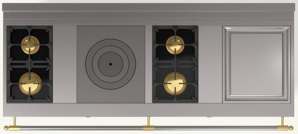 (N9) 2 Gas Burners (small at the back), 1 Gas French Top, 2 Gas Burners (small at the back), 1 Large Electric Teppanyaki