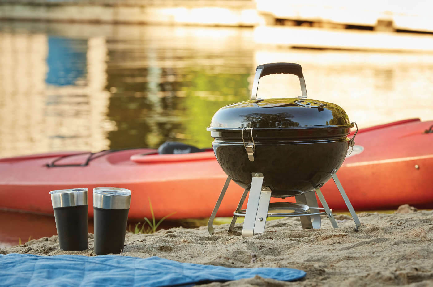 Premium 14 Charcoal Portable Kettle | 14 Inch Portable Charcoal Grill | Dual Basket | Air Vents | Outdoor Portable BBQ UK | Caterbitz