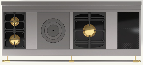 (NM) 2 Gas Burners (small at the back), 1 Gas French Top, 1 Maxi Gas Burner, 1 Induction Hob with 2 Cooking Zones