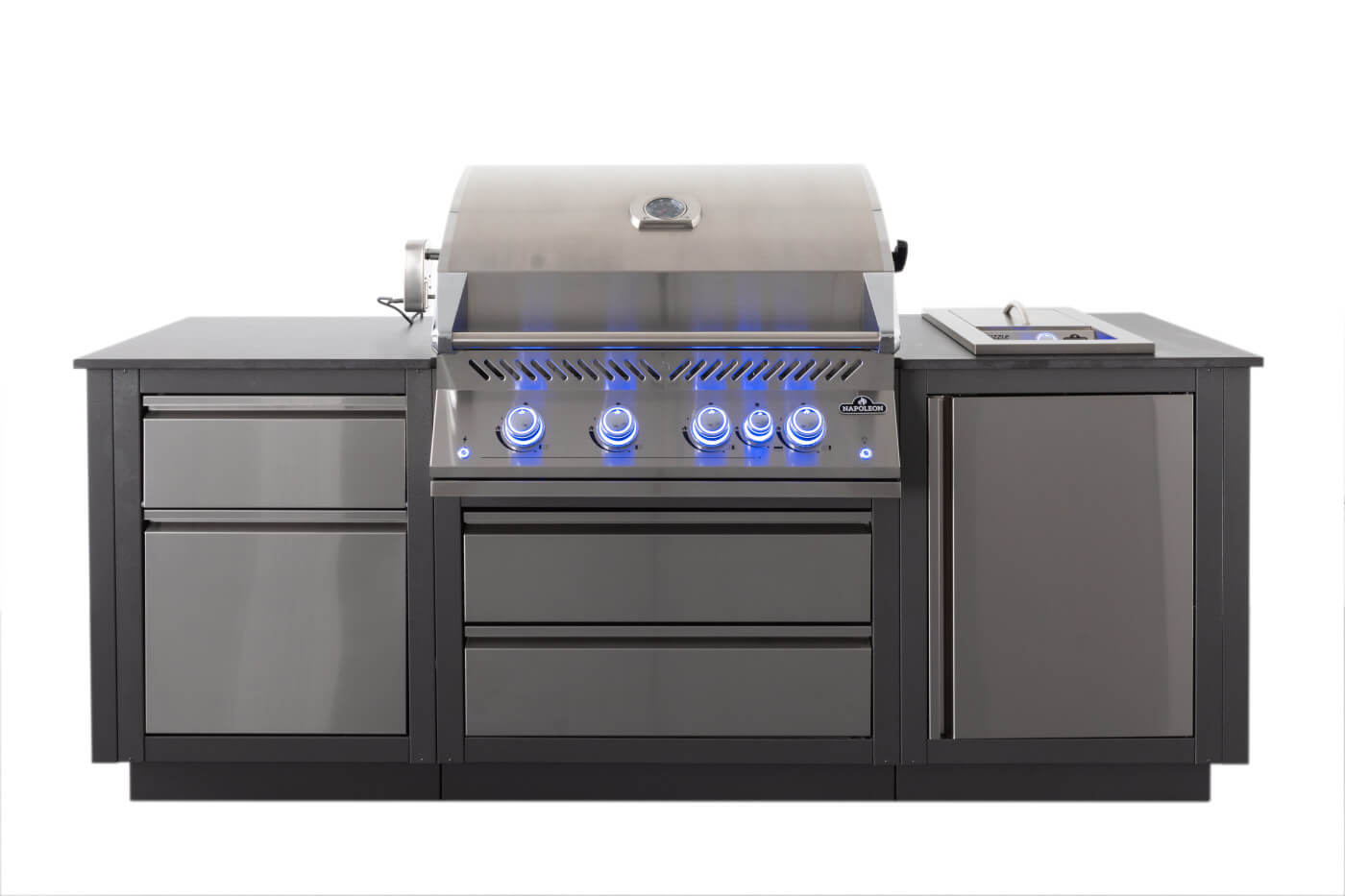 OASIS 105 Outdoor Kitchen | 700 Series 32 Grill | Modular Island Kit | Infrared Side Burner | Matte Black Cabinets | Caterbitz UK