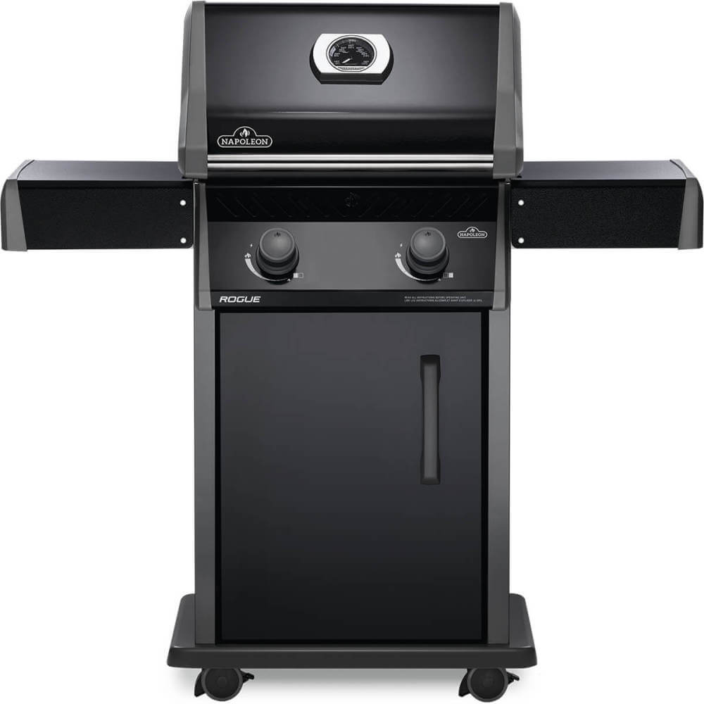 Rogue 365 Gas Grill | 2 Burner Propane BBQ | Compact Black Grill | Cast Iron WAVE Grids | Folding Shelves | Caterbitz UK