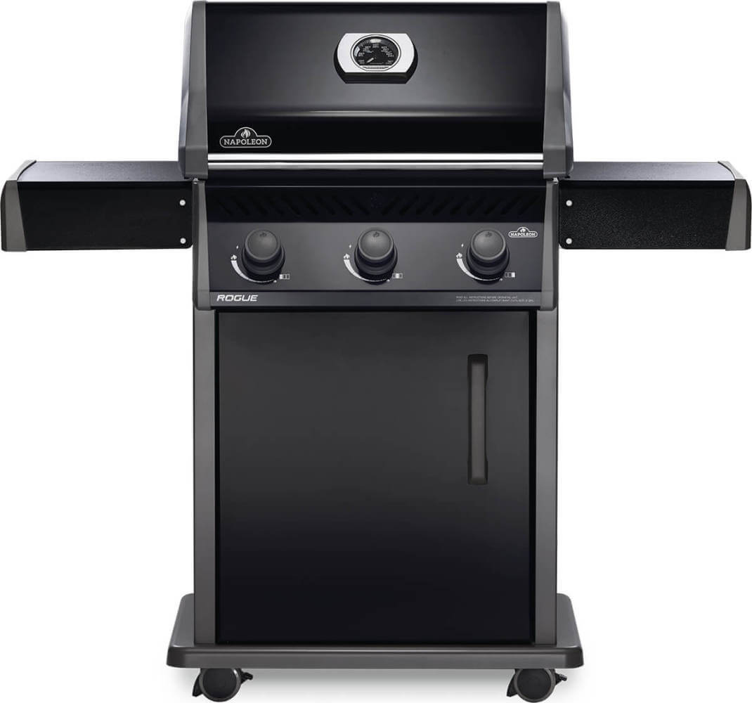 Rogue 425 Gas Grill | 3 Burner Propane BBQ | Black Finish | Cast Iron WAVE Grids | Folding Shelves | Caterbitz UK