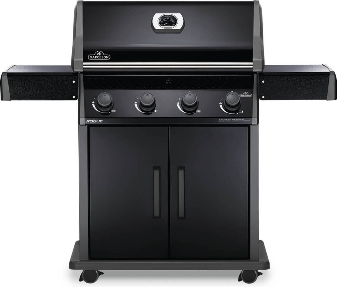 Rogue 525 Gas Grill | 4 Burner Propane BBQ | Black Finish | Cast Iron WAVE Grids | Folding Shelves | Caterbitz UK