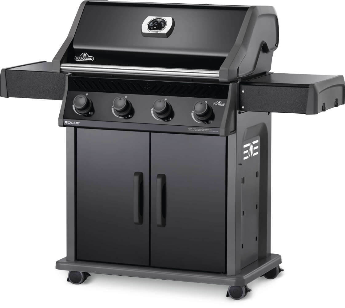 Rogue 525 Gas Grill | 4 Burner Propane BBQ | Black Finish | Cast Iron WAVE Grids | Folding Shelves | Caterbitz UK