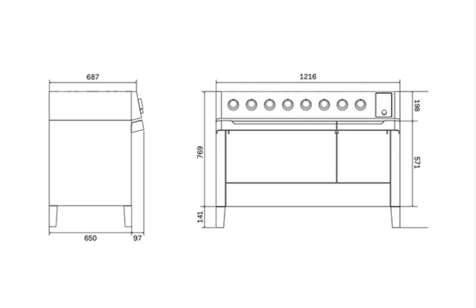 ILVE Panoramagic 120cm 8 Burner Range Cooker - PM128DS3