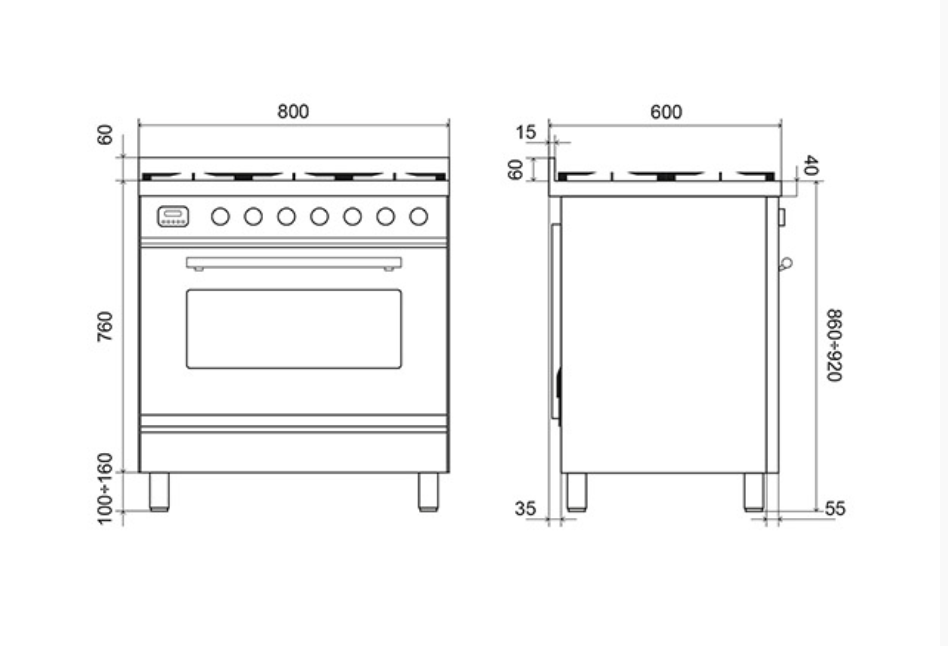 ILVE Roma 80cm 5 Burner Single Range Cooker - P08CWE3