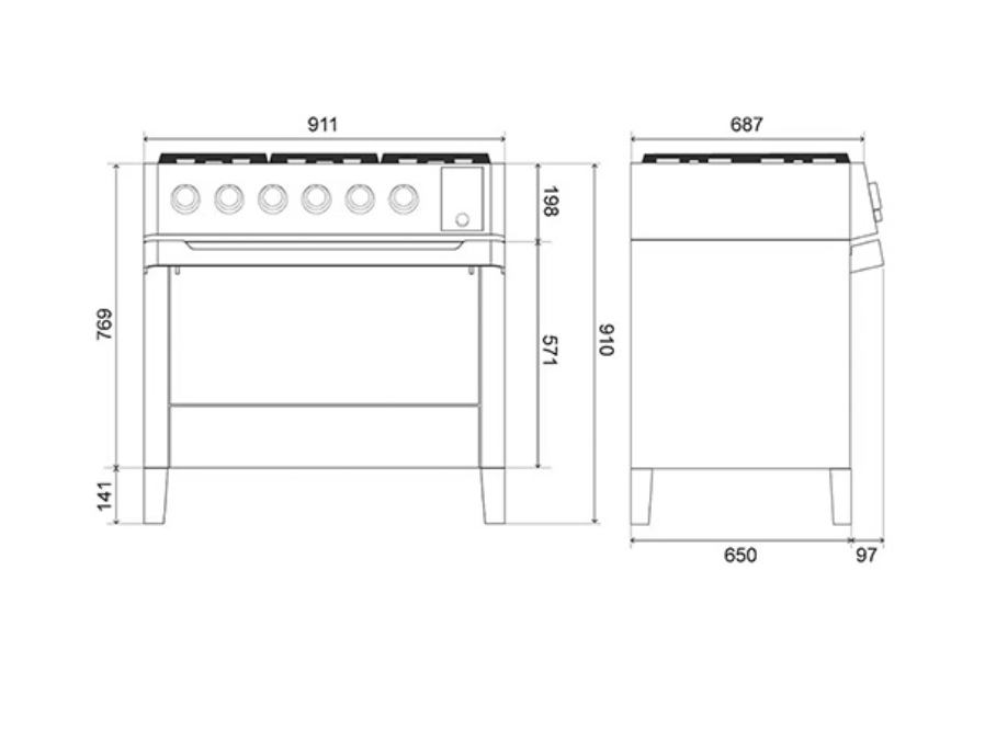 ILVE  Panoramagic 90cm 6 Burner Range Cooker - PM096DS3