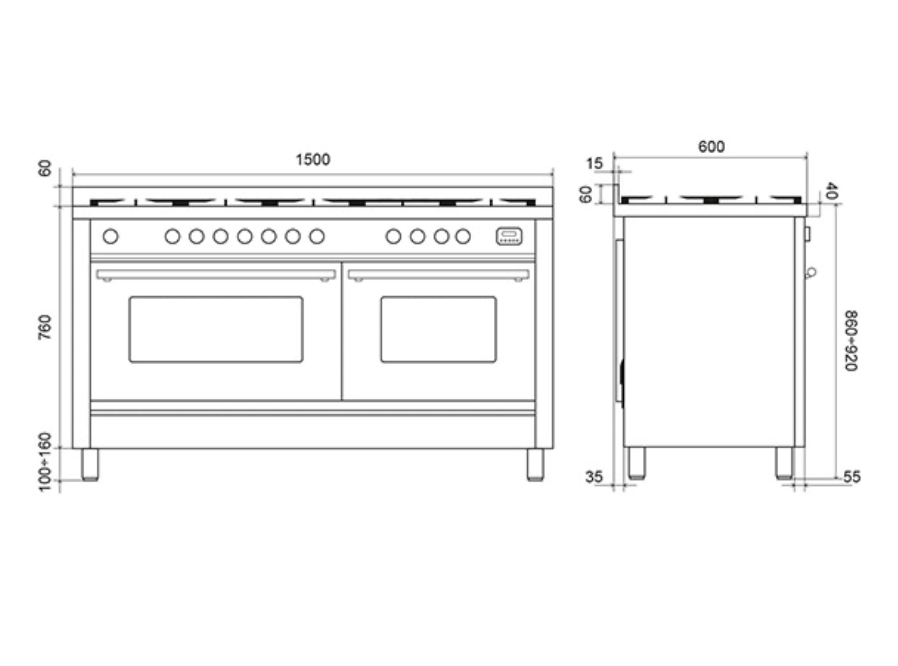 ILVE Roma 150cm Fry Top Double Dual Fuel Range Cooker - P15FWE3