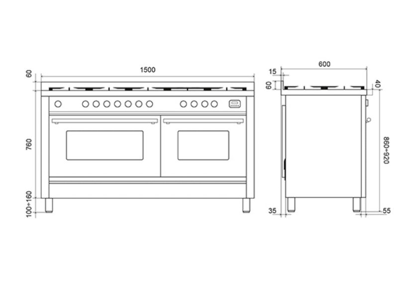 ILVE Roma 150 Fry-Top & Coup De Feu Dual Fuel Range Cooker