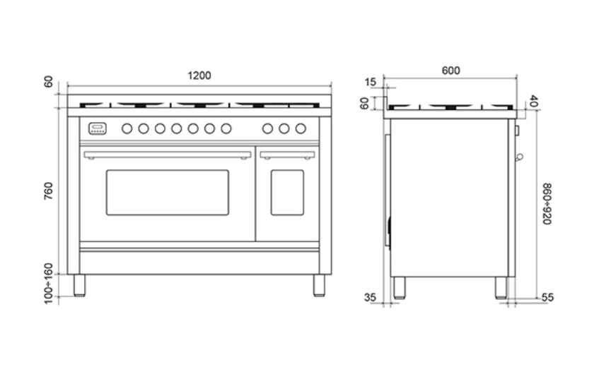 ILVE Roma 120 Fry-Top + 2-Zone Induction Range Cooker