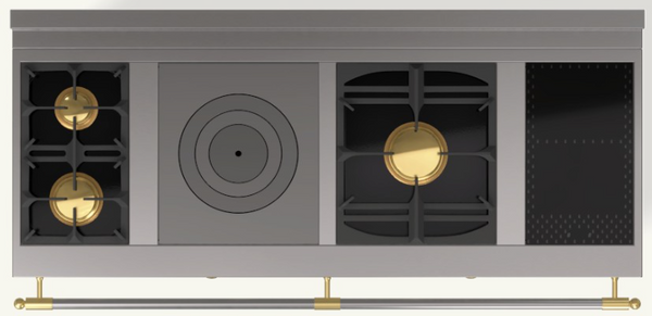 (LM) 2 Gas Burners, 1 Large Simmering Plate (French Top), 1 Maxi Gas Burner, 2 Induction Modules