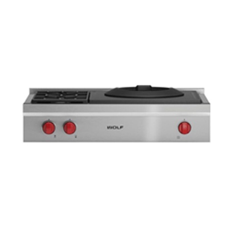 Wolf Sealed Burner Range-Top 2 Burner and Wok ICBSRT362W
