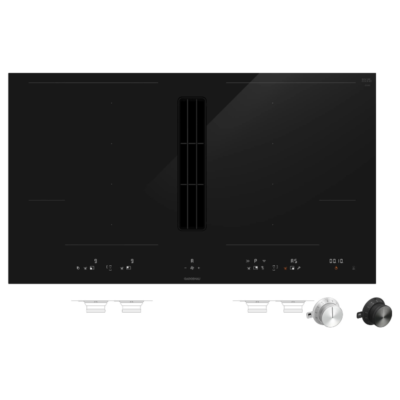 Gaggenau 90CM VENTING COOKTOP 400 series, 2 flex extended zones, front knobs, FRAMESS FOR FLUSH INSTALLATION, HC Ready WITHOUT CONTROL KNOBS