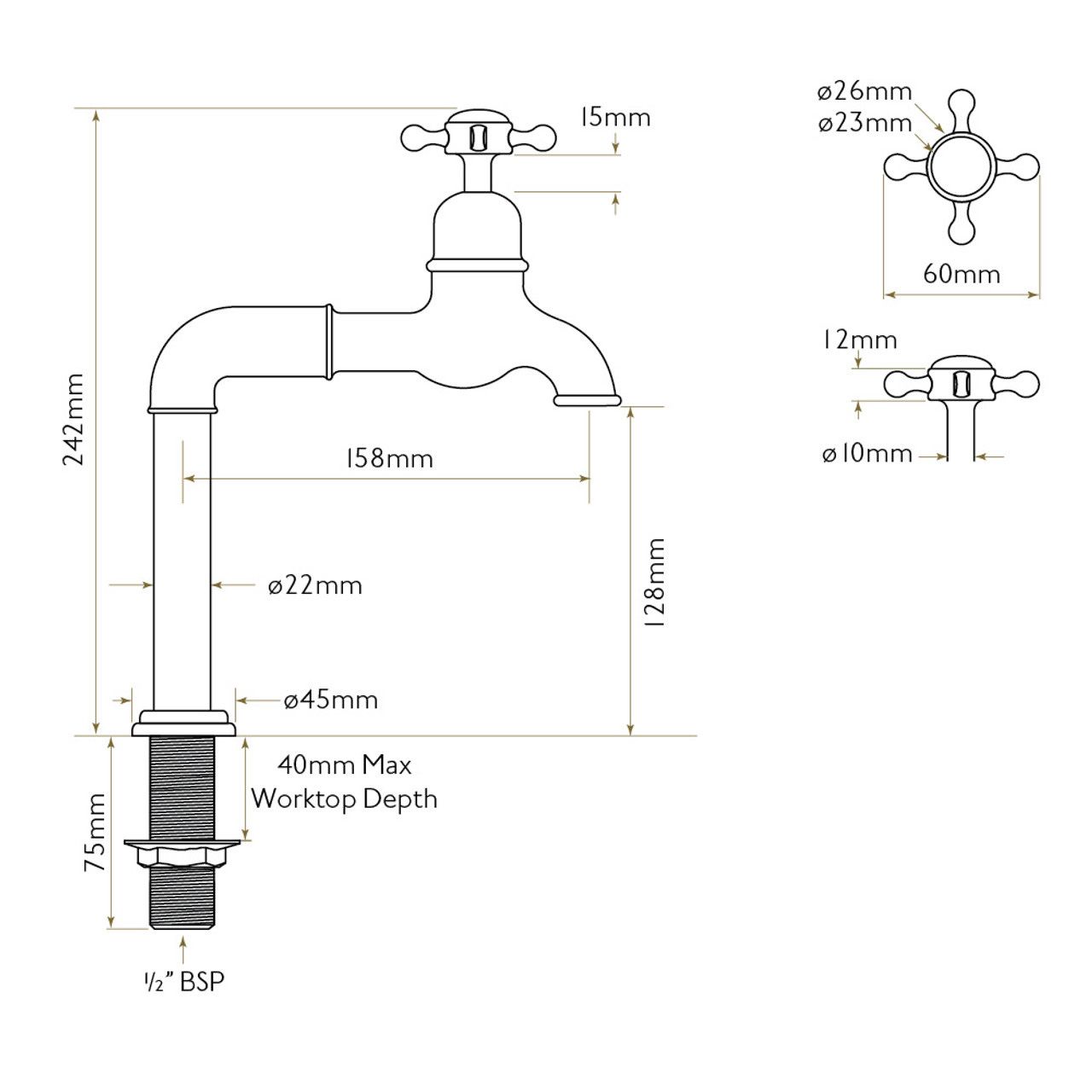 Bidbury & Co Caswell Bibcock Kitchen Tap