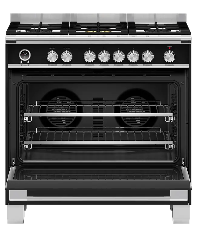 Fisher & Paykel Series 9 OR90SCG6B1 900mm Wide, Classic Black, Single Cavity Pyroclean Oven with Gas Hob, Full Width Warming Drawer and 2 x Fully Extending Telescopic Shelves
