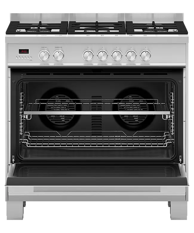 Fisher & Paykel Series 7 OR90SDG4X1 900mm Wide, Contemporary Stainless Steel, Single Cavity Oven with Gas Hob, Full Width Pan Storage Drawer and 1 x Fully Extending Telescopic Shelf