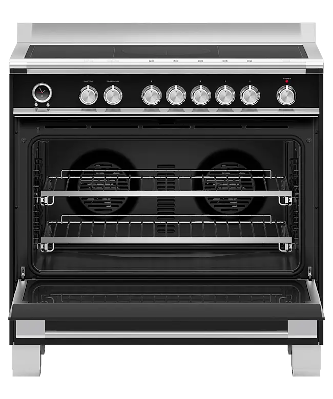 Fisher & Paykel Series 9 OR90SCI6B1 900mm Wide, Classic Black, Single Cavity Pyroclean Oven with Induction Hob, Full Width Warming Drawer and 2 x Fully Extending Telescopic Shelves