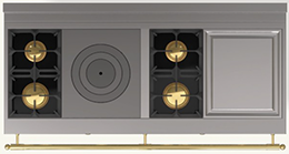  (K4) 2 Gas Burners (small burner at the back), 1 Gas French Top, 2 Gas Burners (small burner at the back), 1 Large electric Teppanyaki